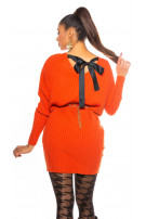 Sexy oversized gebreide jurk met lint om vast te binden oranje
